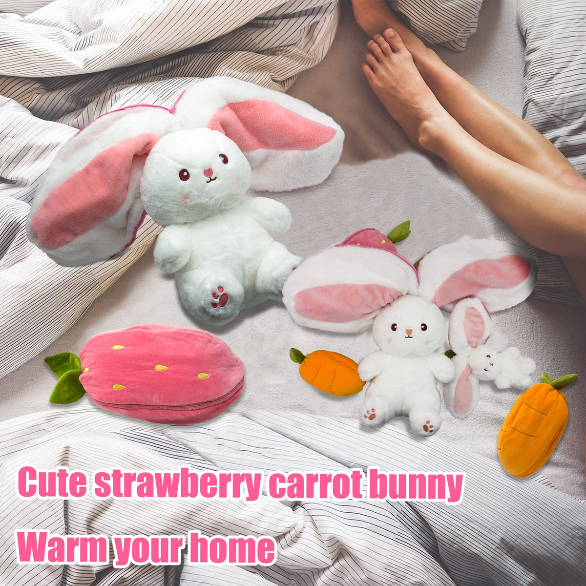 🍓 Hot Sale 50% UIT🍓Paasdag Aardbeienkonijn getransformeerd in Klein Konijn🎀 Fruitpop Pluche Speelgoed🐰
