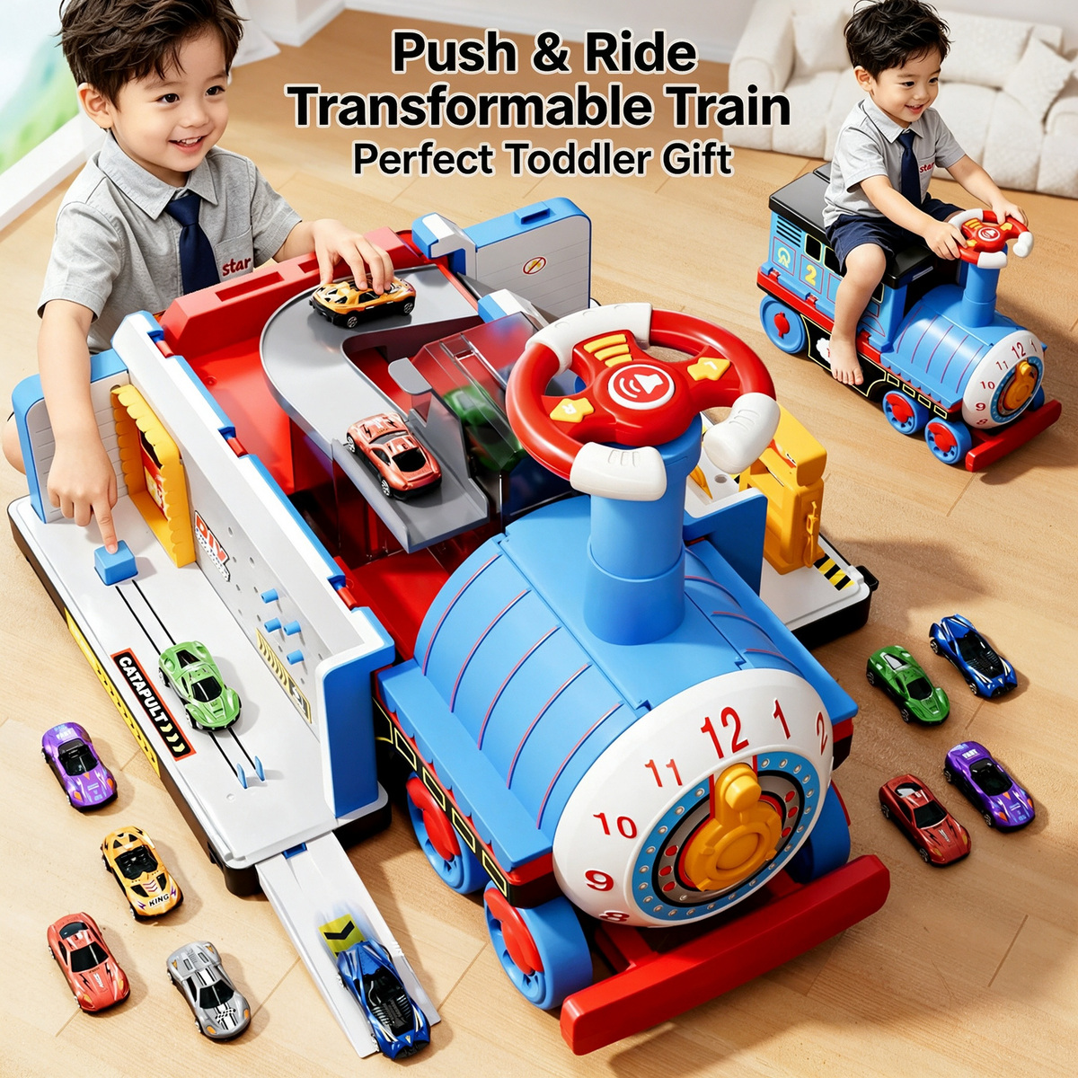 🚂 Speelgoedtrein voor kinderen – Grote, ombouwbare locomotief om op te rijden, duwen, trekken en op te zitten. Veilig speelgoed voor jonge kinderen dat motoriek en creativiteit stimuleert.
