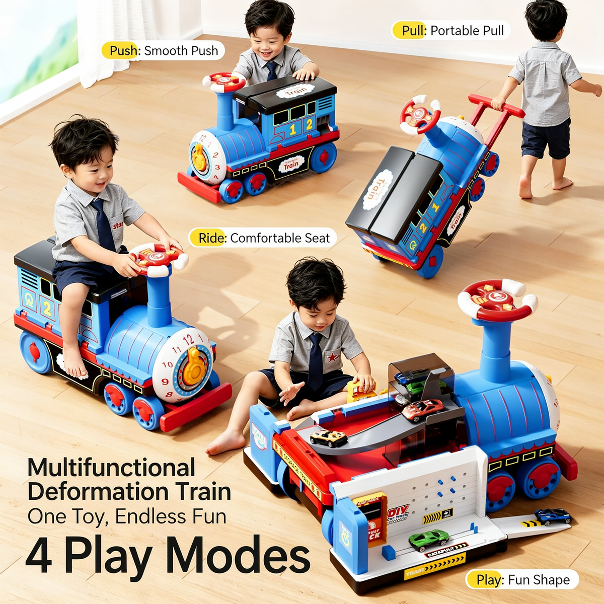 🚂 Speelgoedtrein voor kinderen – Grote, ombouwbare locomotief om op te rijden, duwen, trekken en op te zitten. Veilig speelgoed voor jonge kinderen dat motoriek en creativiteit stimuleert.