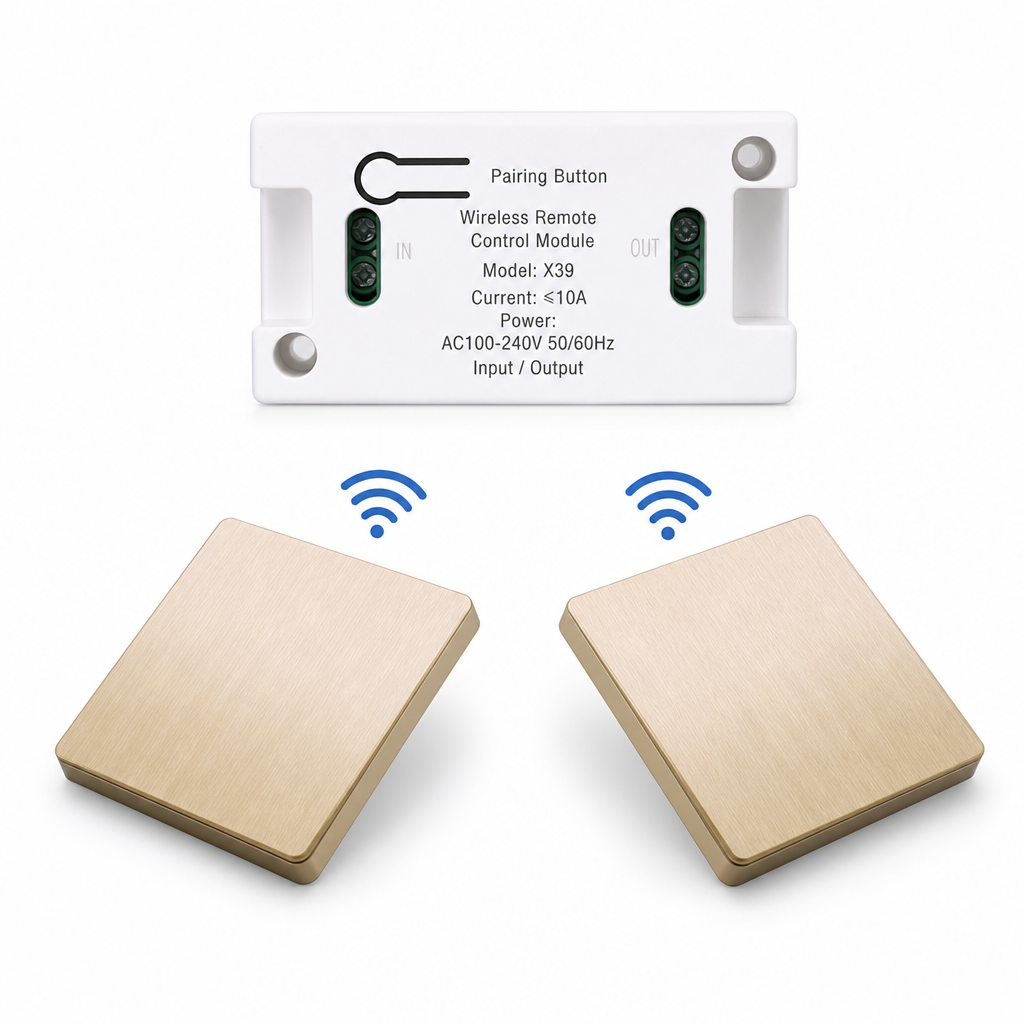 🔥FLASH SALE🔥 Draadloze Lichtschakelaar Set – Zonder Kabels of Boren, Zelfklevend – Voor 220V Huishoudlampen – Flexibel op Glas, Hout & Tegels – Vlamvertragend! 💡✨