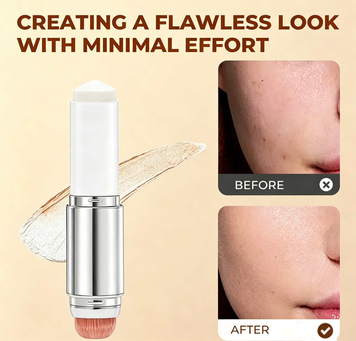 🎉1 + 1 GRATIS🎉[OFFICIËEL PRODUCT] BLANC Cover Cream Stick V/ Afneembare Kwast - Koreaanse Kleurveranderende Foundationstick met Collageencapsules (0,45 oz)