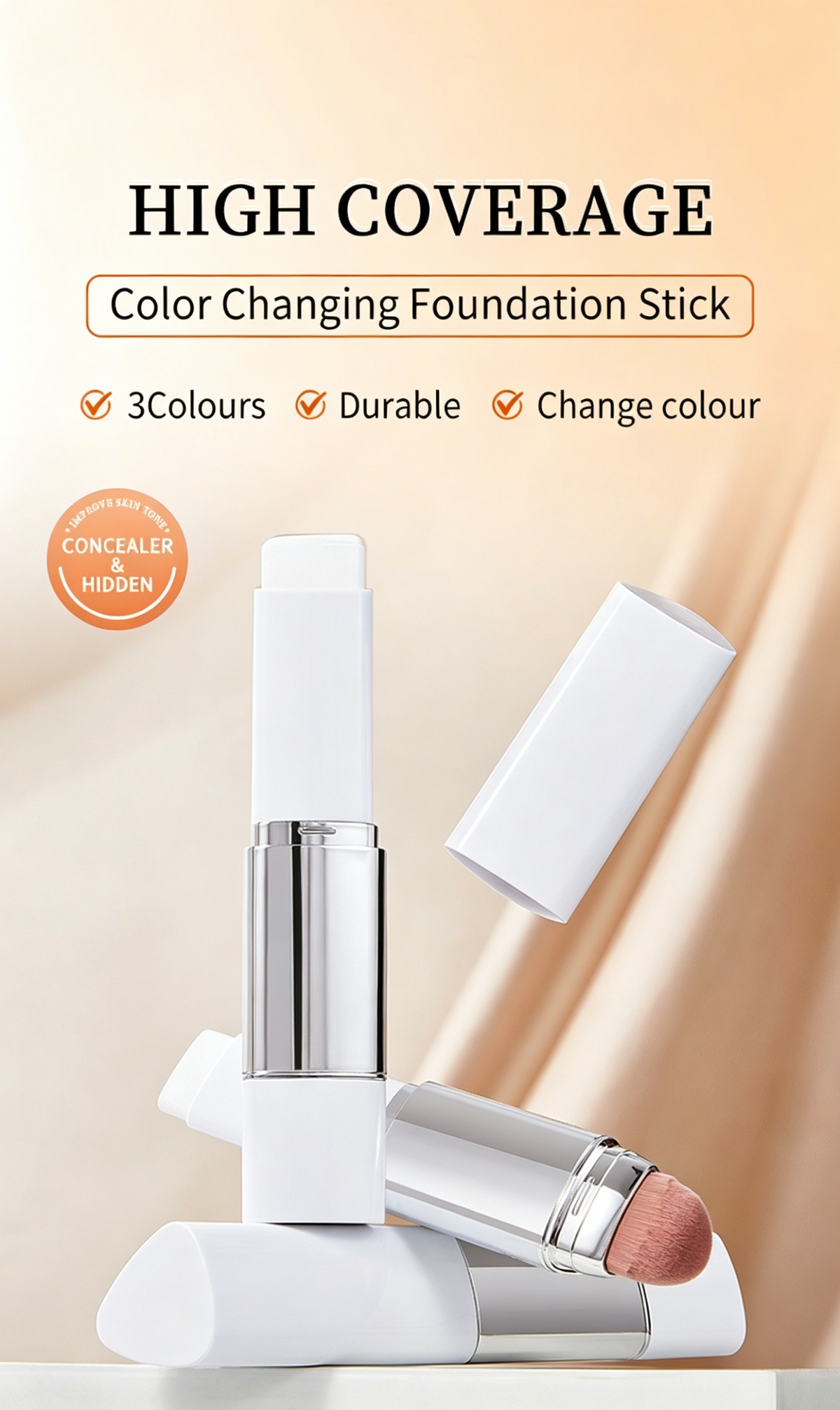 🎉1 + 1 GRATIS🎉[OFFICIËEL PRODUCT] BLANC Cover Cream Stick V/ Afneembare Kwast - Koreaanse Kleurveranderende Foundationstick met Collageencapsules (0,45 oz)