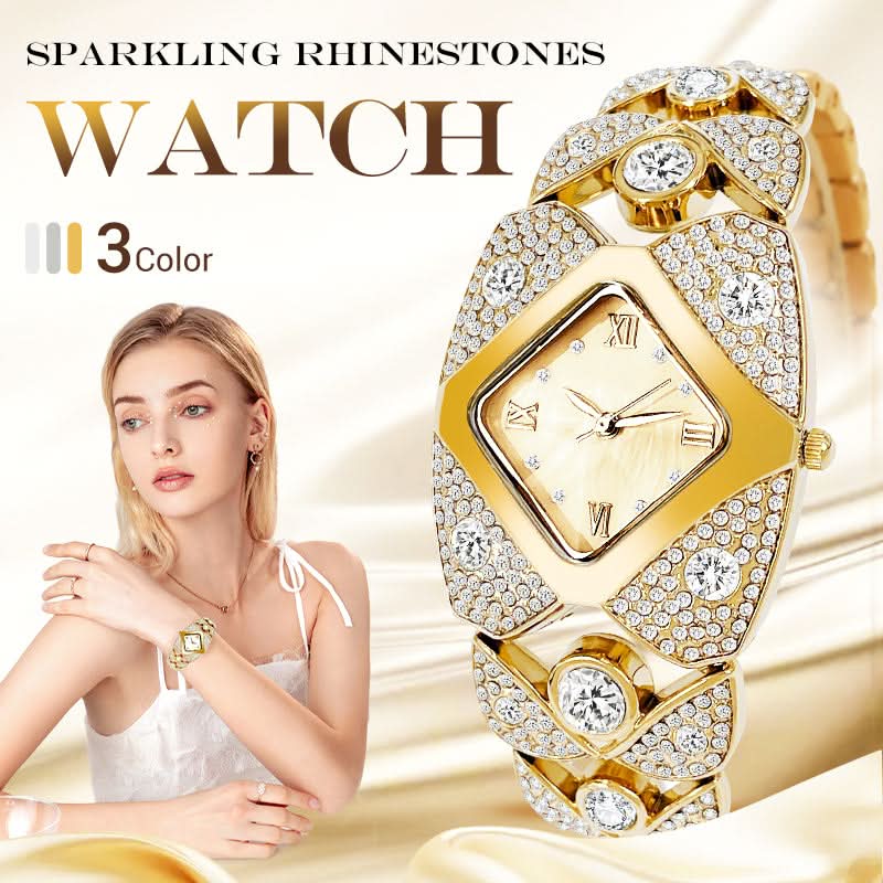 💜 Retro kwartshorloge met fonkelende steentjes⌚