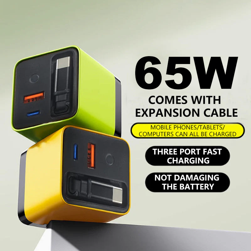 💥【LIMITED TIME 50% OFF】🔥 65W PD Snellader | Intrekbare Type-C Kabel 80cm | Compact & Draagbaar | Compatibel Telefoon/Tablet | Meerdere Kleuren