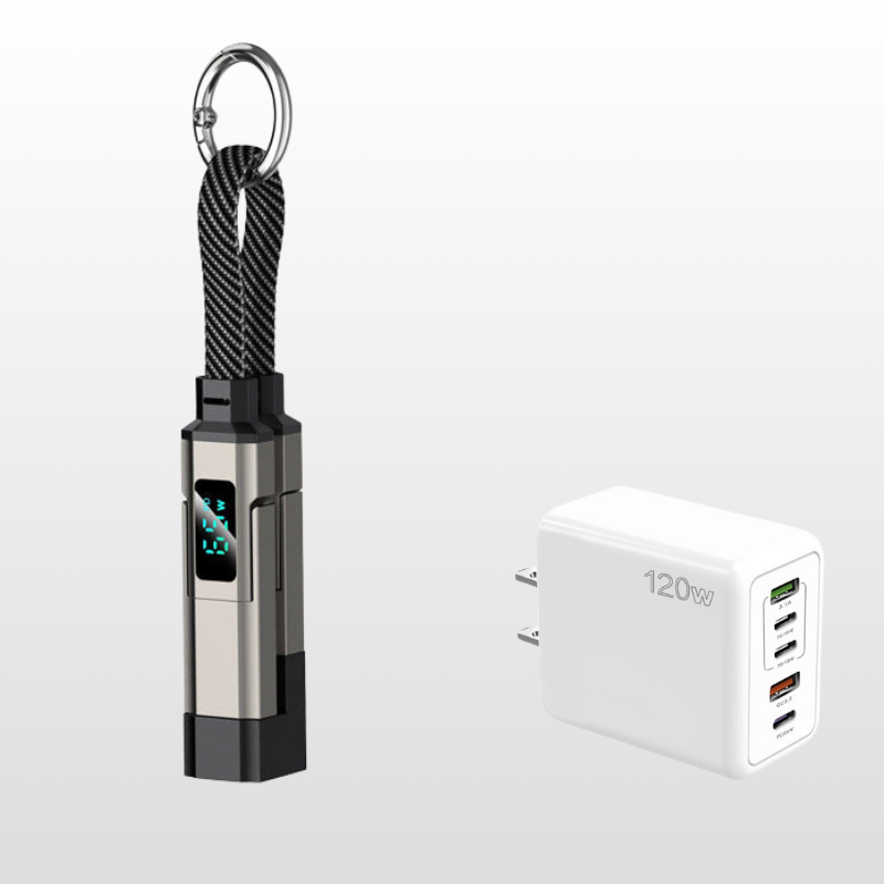 🔌📟 4-in-1 keychain oplaadkabel | Digitaal display, tot 65W+27W | Gevlochten nylon, zinkring | <0,5 m, 4 kleuren | 1/3/5 stuks | 50% KORTING!