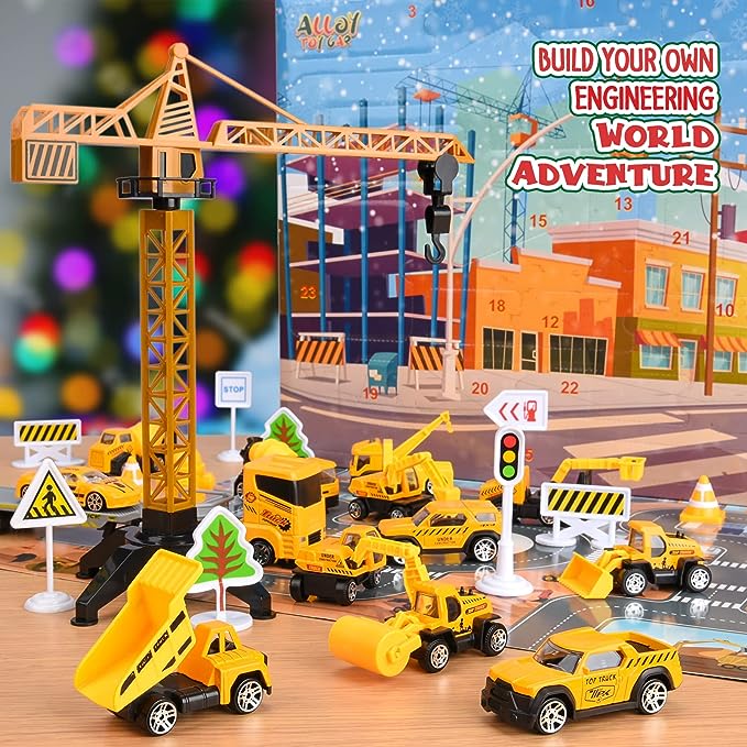 🎁🚗 50% KORTING! 24 dagen kerstmagie voor kleine bouwers – 9 metalen constructiewagens, 3 sportauto's, 2 helikopters en 11 verkeersborden. Adventskalender die spelen en leren combineert!