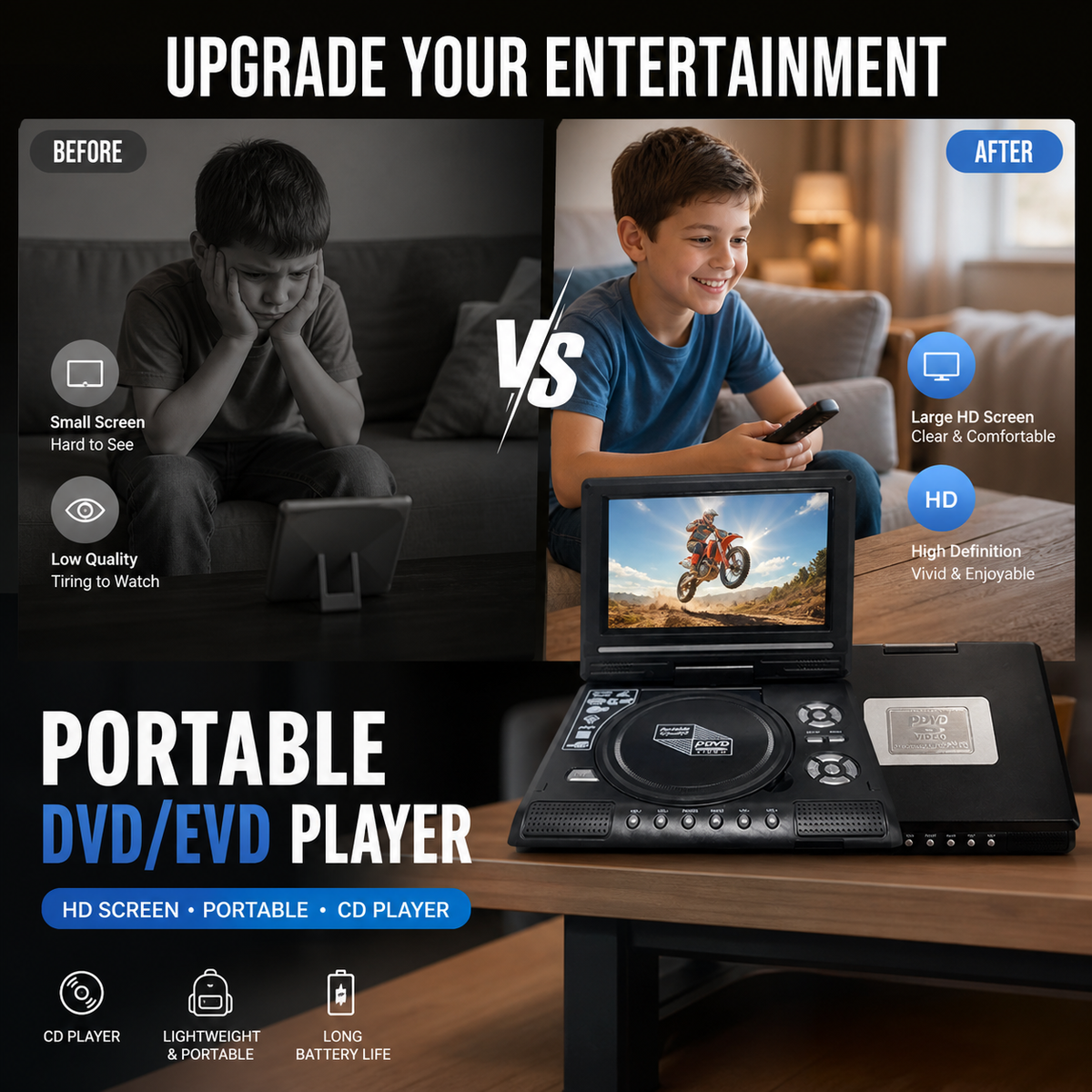 📺 7,8" HD Draagbare DVD/EVD Speler – Groot Scherm, Oplaadbaar & Compatibel met DVD/CD/USB/SD – Ideaal voor Thuis & Onderweg 🔥 50% KORTING