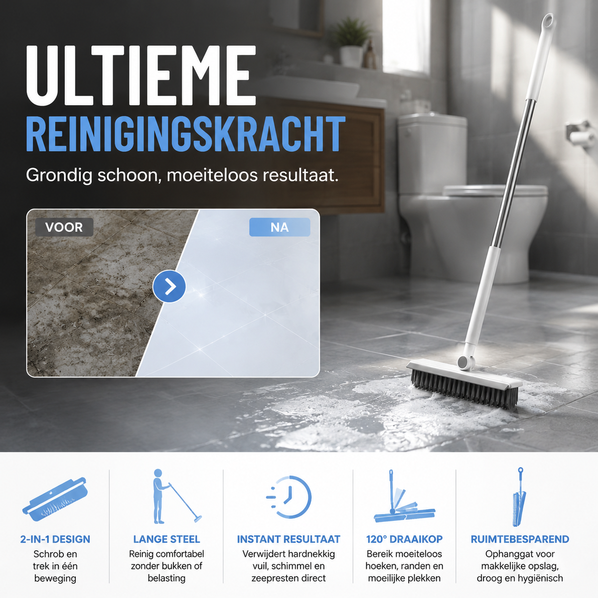 🔥 NU 50% KORTING! ⚡ 2-in-1 Schrobberborstel met Trekker – Stevig, reinigt diep voegen en hoeken 🧼