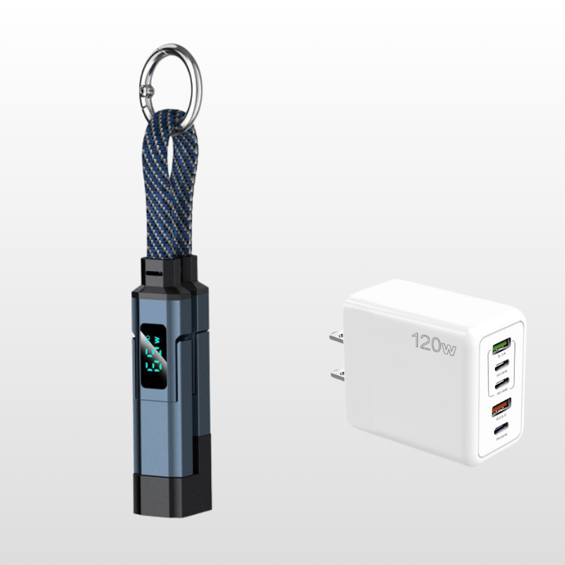 🔌📟 4-in-1 keychain oplaadkabel | Digitaal display, tot 65W+27W | Gevlochten nylon, zinkring | <0,5 m, 4 kleuren | 1/3/5 stuks | 50% KORTING!