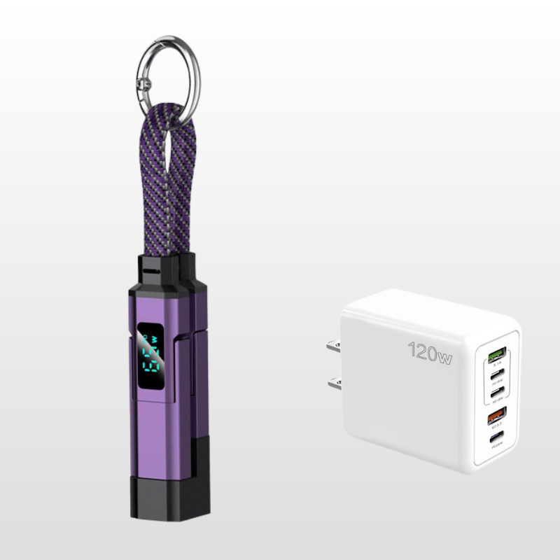 🔌📟 4-in-1 keychain oplaadkabel | Digitaal display, tot 65W+27W | Gevlochten nylon, zinkring | <0,5 m, 4 kleuren | 1/3/5 stuks | 50% KORTING!