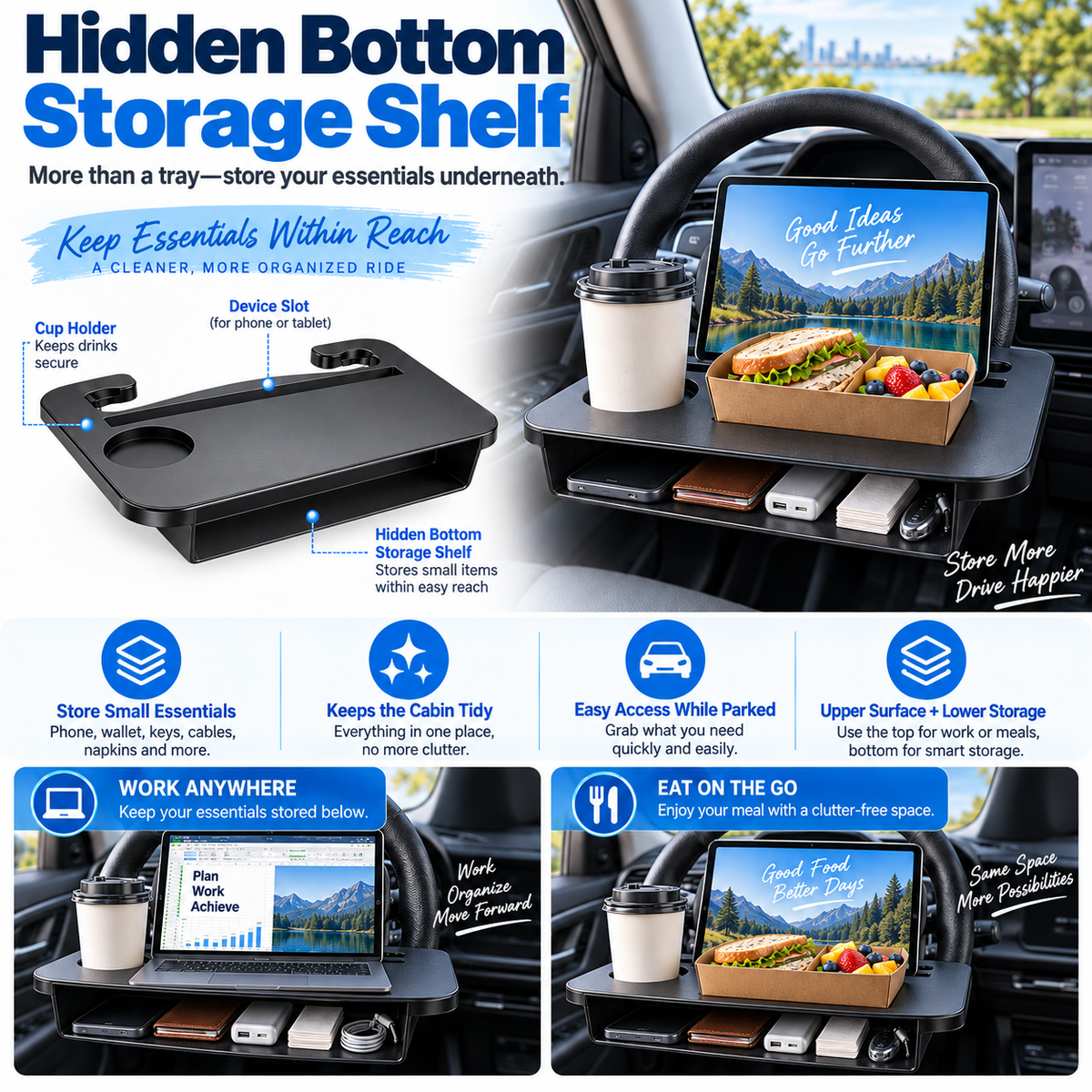 2-in-1 Autostuurtafel & stoelopening-organizer
