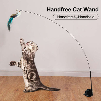 Kattenspeeltje met Zuignap en Veren - Interactieve Speelhengel voor Katten