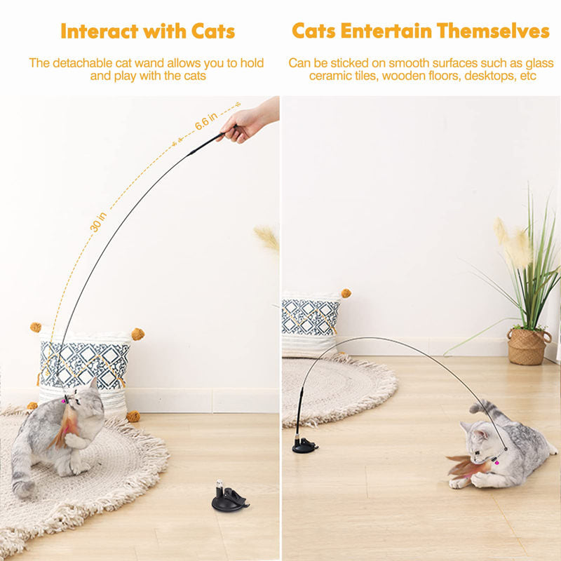 🐱💥 50% KORTING! Stop met het zien van een verveelde kat die je gordijnen sloopt! Deze zuignap-hengel met veren en belletjes houdt hem bezig – zelfspelen of samen, jij kiest.