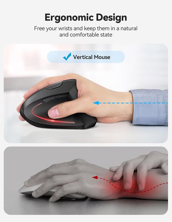 Ergonomische verticale optische muis, draadloos, oplaadbaar via USB
