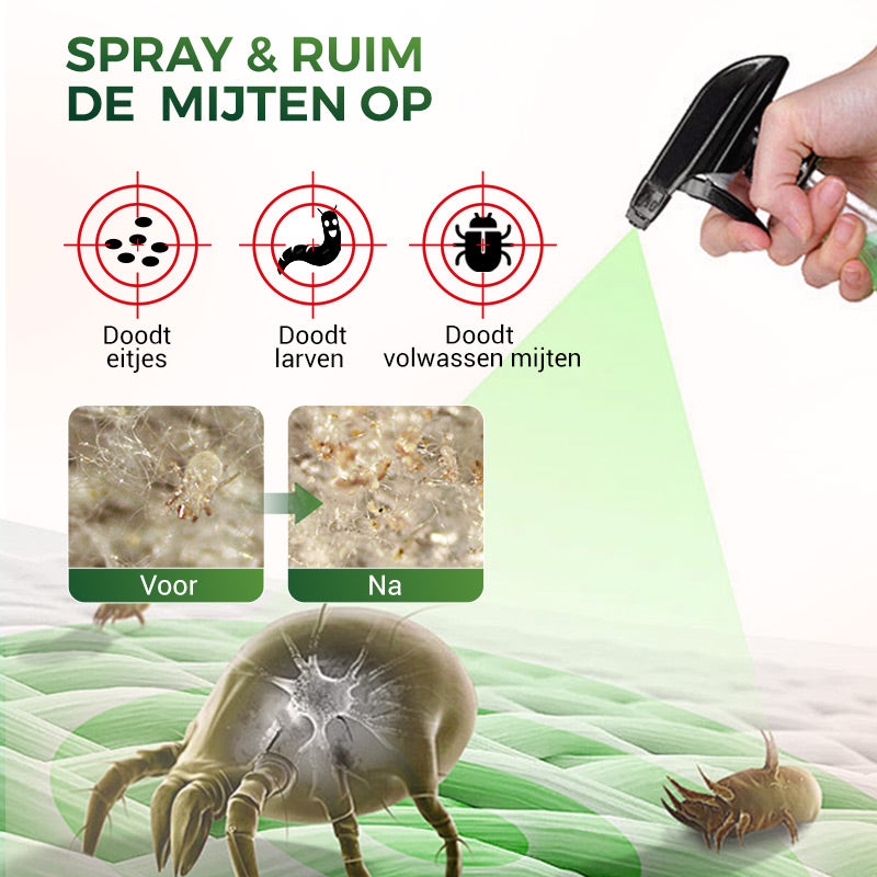 🦠💥 Krachtige Mijtenverwijderaar Spray – 100% Veilig & Effectief tegen Huisstofmijten! 🌿