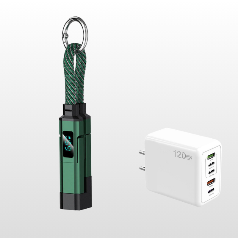 🔌📟 4-in-1 keychain oplaadkabel | Digitaal display, tot 65W+27W | Gevlochten nylon, zinkring | <0,5 m, 4 kleuren | 1/3/5 stuks | 50% KORTING!