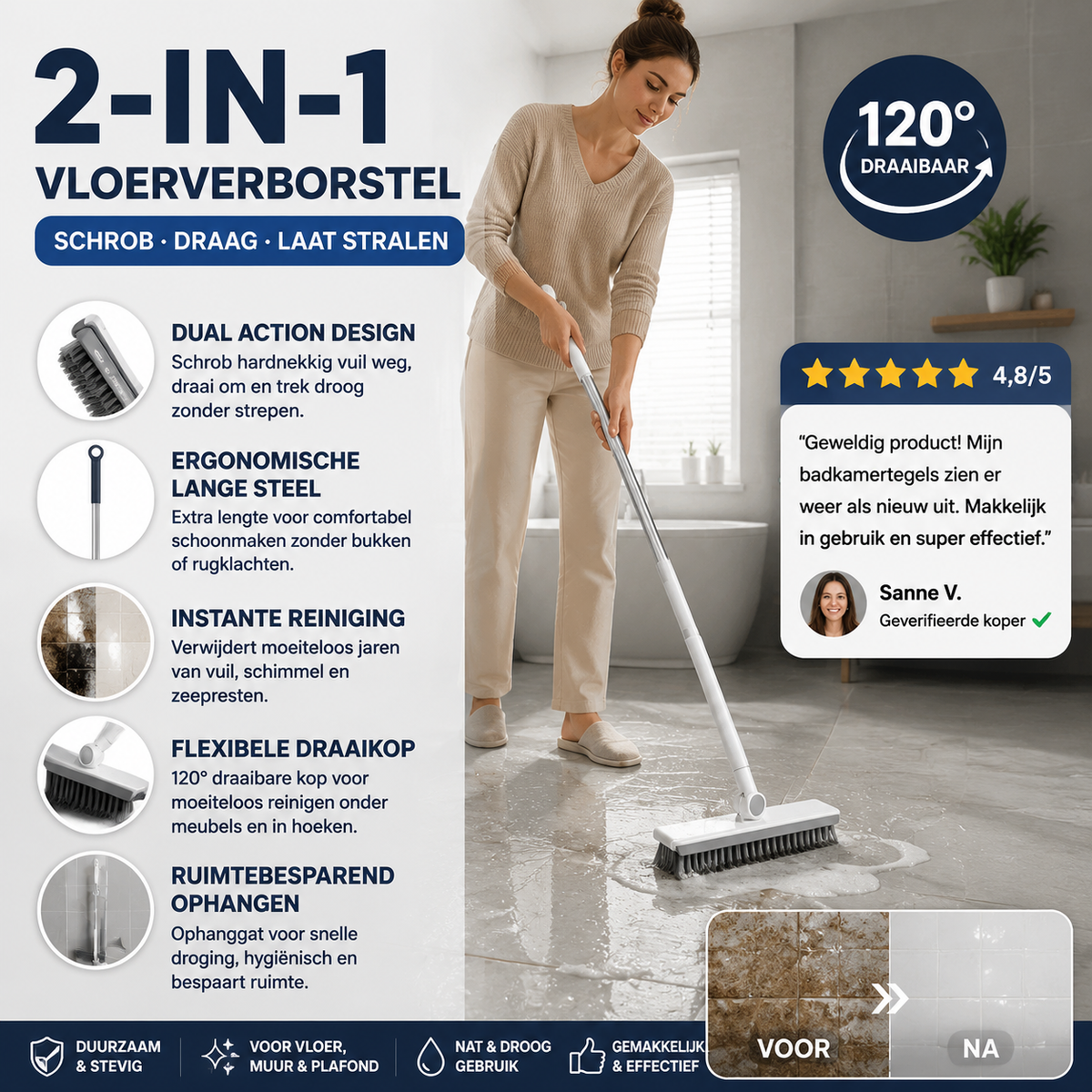 🔥 NU 50% KORTING! ⚡ 2-in-1 Schrobberborstel met Trekker – Stevig, reinigt diep voegen en hoeken 🧼
