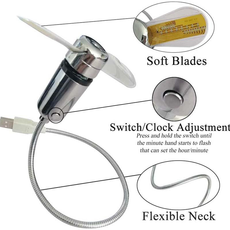 🔥Hot Sale🔥USB Ventilator met LED Klokverlichting