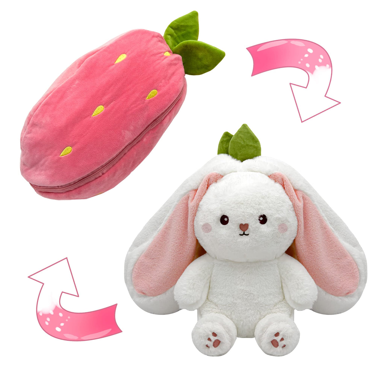 🍓 Hot Sale 50% UIT🍓Paasdag Aardbeienkonijn getransformeerd in Klein Konijn🎀 Fruitpop Pluche Speelgoed🐰