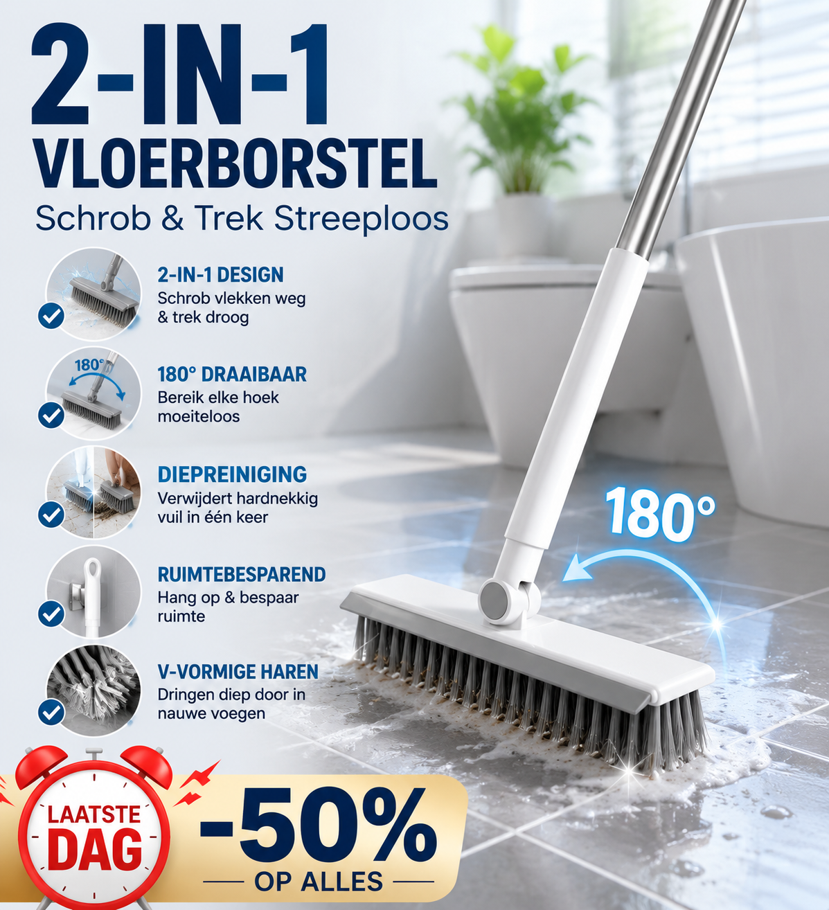 🔥 NU 50% KORTING! ⚡ 2-in-1 Schrobberborstel met Trekker – Stevig, reinigt diep voegen en hoeken 🧼