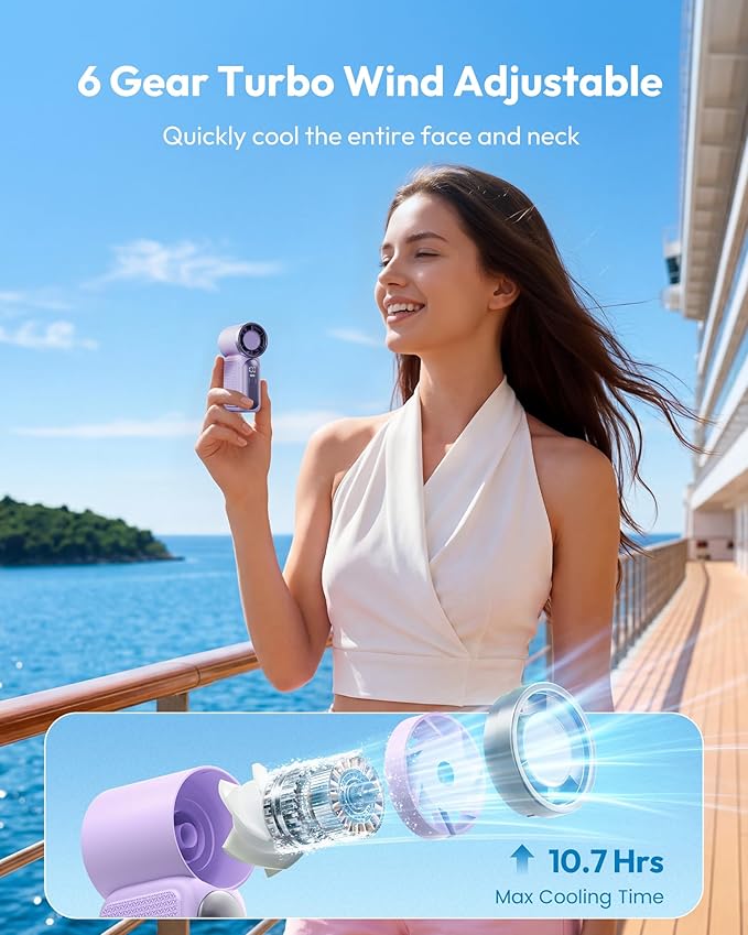 💨 Mini handventilator met LED-display | 🧊6 snelheden, 10,7 uur koelte | Weegt niets – gaat overal heen