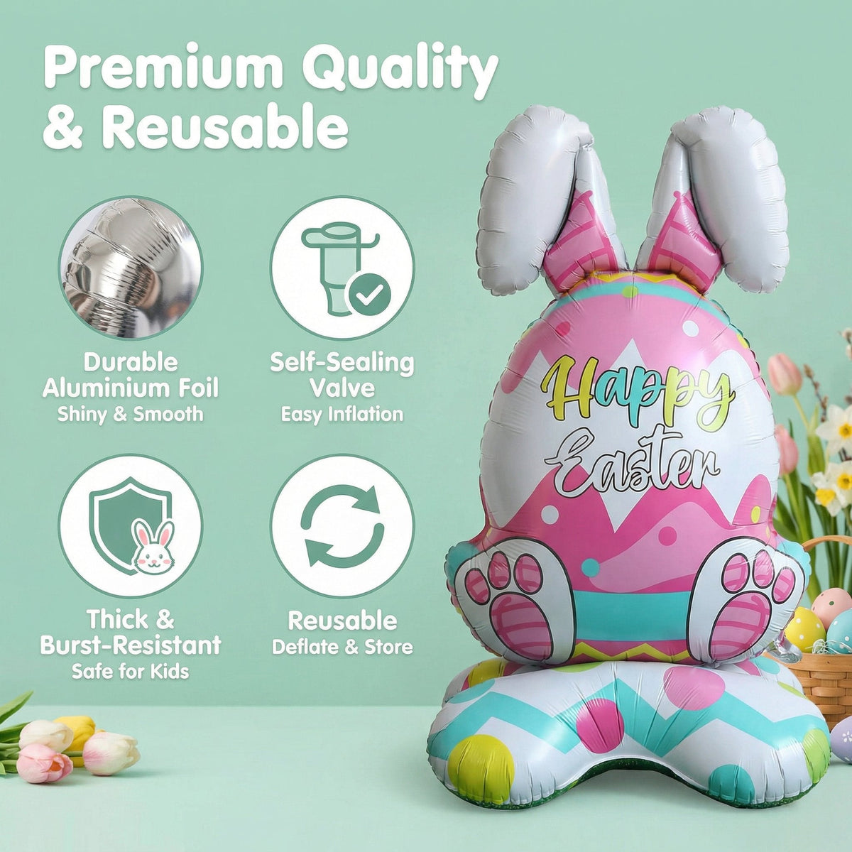 🎁PAASAANBIEDING: 50% KORTING!🐰🎉 Reusachtige 3D-ballon in de vorm van een konijn die vanzelf blijft staan. Feestelijke vreugde