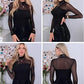 💃Laatste daguitverkoop -50% KORTING🎉Glinsterende mesh-top met ruches en lange mouwen voor dames