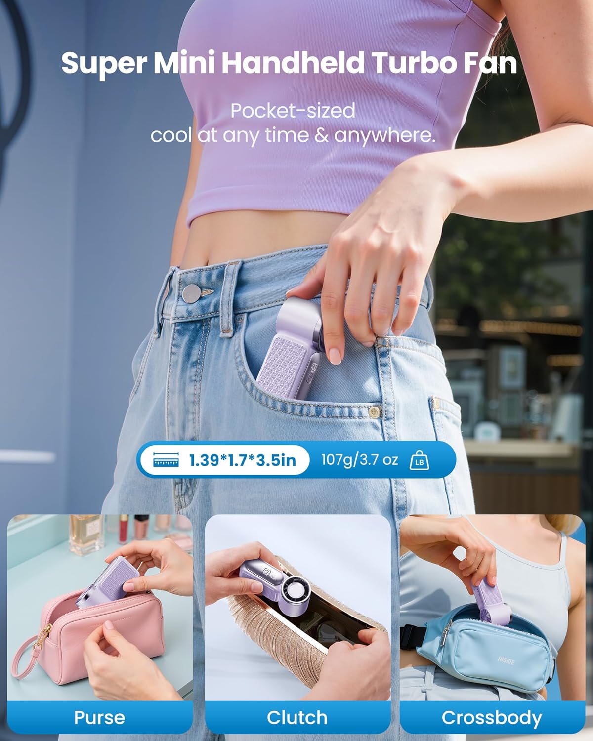 💨 Mini handventilator met LED-display | 🧊6 snelheden, 10,7 uur koelte | Weegt niets – gaat overal heen