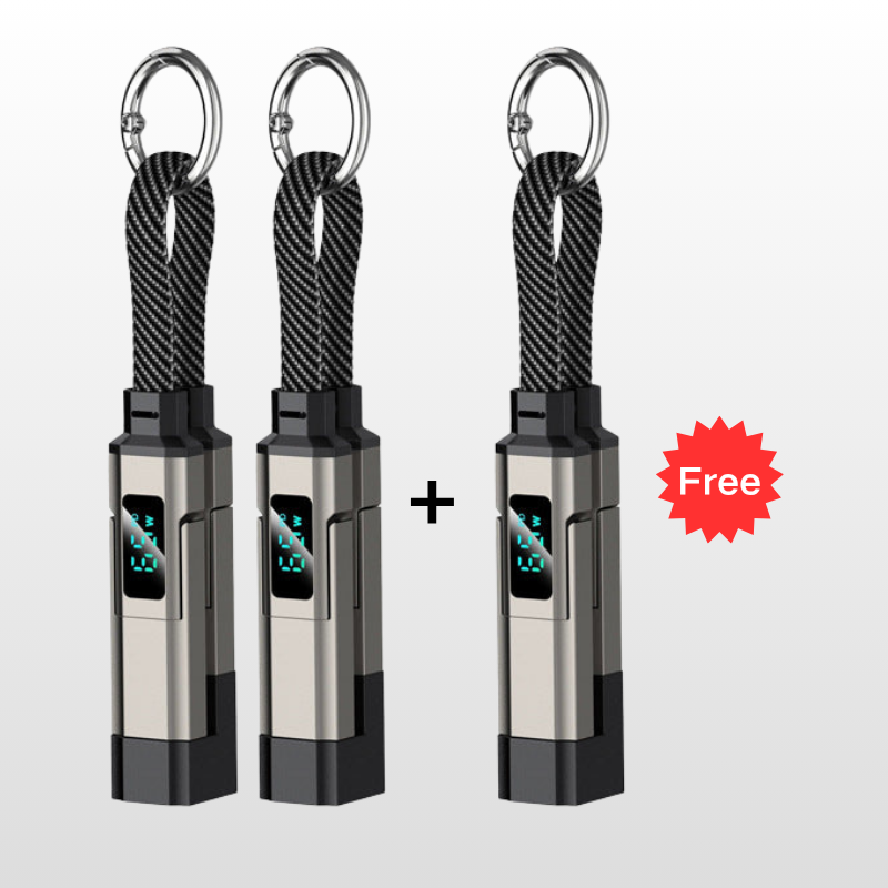 🔌📟 4-in-1 keychain oplaadkabel | Digitaal display, tot 65W+27W | Gevlochten nylon, zinkring | <0,5 m, 4 kleuren | 1/3/5 stuks | 50% KORTING!