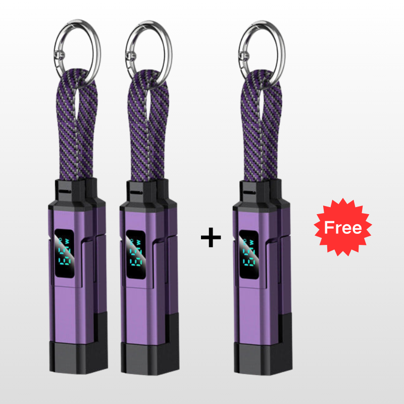 🔌📟 4-in-1 keychain oplaadkabel | Digitaal display, tot 65W+27W | Gevlochten nylon, zinkring | <0,5 m, 4 kleuren | 1/3/5 stuks | 50% KORTING!