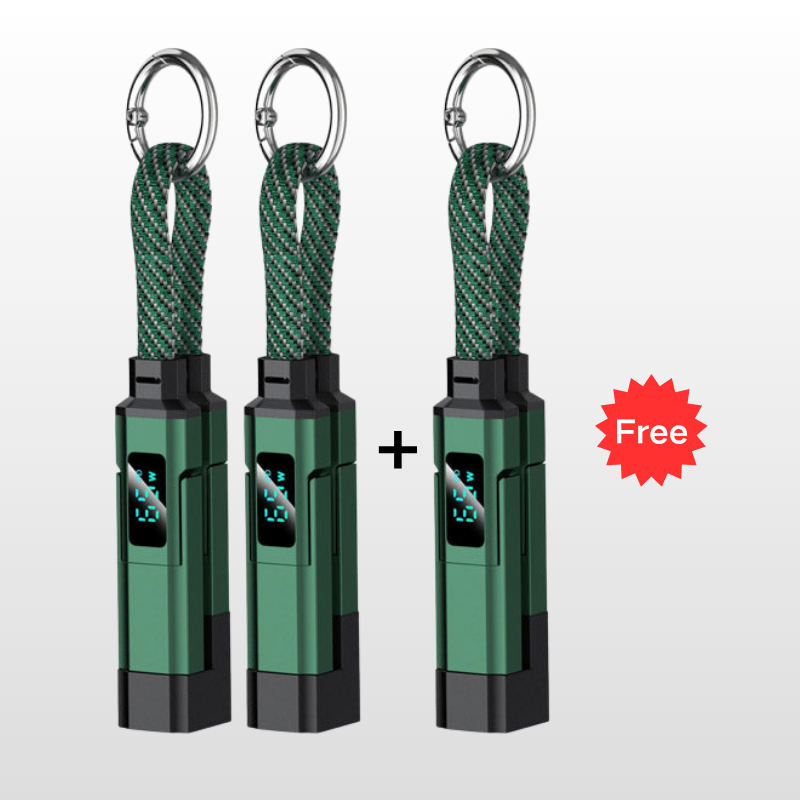 🔌📟 4-in-1 keychain oplaadkabel | Digitaal display, tot 65W+27W | Gevlochten nylon, zinkring | <0,5 m, 4 kleuren | 1/3/5 stuks | 50% KORTING!