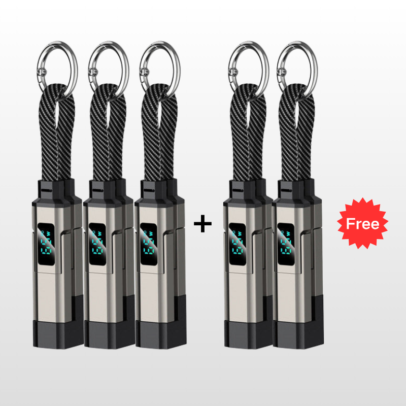 🔌📟 4-in-1 keychain oplaadkabel | Digitaal display, tot 65W+27W | Gevlochten nylon, zinkring | <0,5 m, 4 kleuren | 1/3/5 stuks | 50% KORTING!