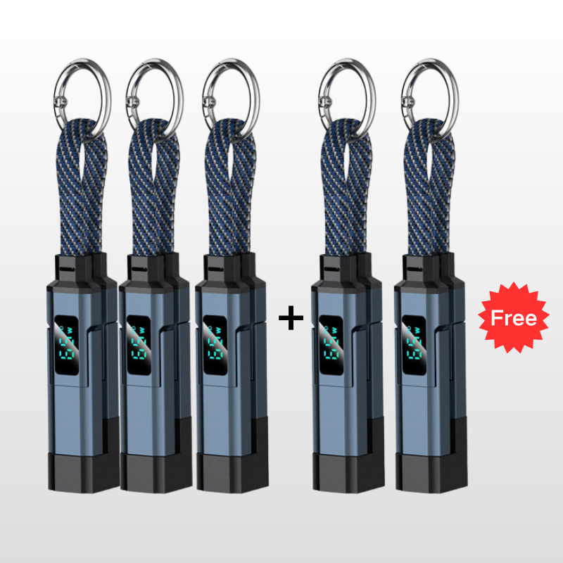 🔌📟 4-in-1 keychain oplaadkabel | Digitaal display, tot 65W+27W | Gevlochten nylon, zinkring | <0,5 m, 4 kleuren | 1/3/5 stuks | 50% KORTING!