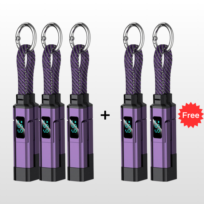 🔌📟 4-in-1 keychain oplaadkabel | Digitaal display, tot 65W+27W | Gevlochten nylon, zinkring | <0,5 m, 4 kleuren | 1/3/5 stuks | 50% KORTING!