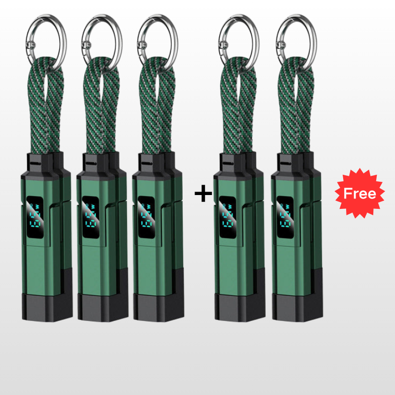 🔌📟 4-in-1 keychain oplaadkabel | Digitaal display, tot 65W+27W | Gevlochten nylon, zinkring | <0,5 m, 4 kleuren | 1/3/5 stuks | 50% KORTING!