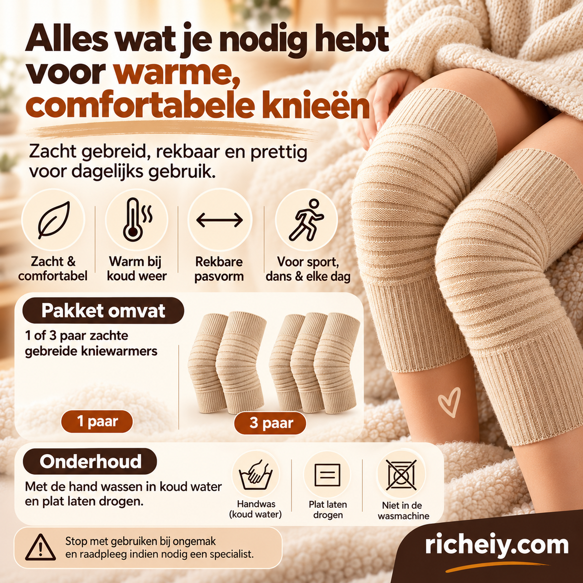 🥳2026 BESTSELLER🥾 Gebreide Kniewarmers – Zacht & Comfortabel, Rekbaar van M tot XL – Geschikt voor Sport, Dans & Dagelijks Gebruik – Voor 45–100kg – 1 of 3 Paar! 🛡️💨