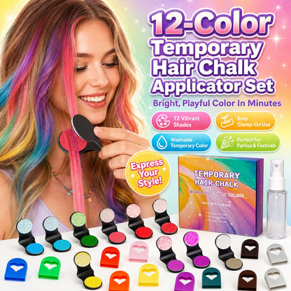 🔥Laatste dag: 50% KORTING - 🌈Set met 12 kleuren tijdelijke haarkrijt en applicator