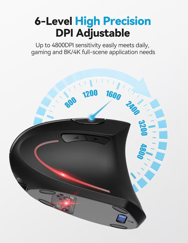 Ergonomische verticale optische muis, draadloos, oplaadbaar via USB