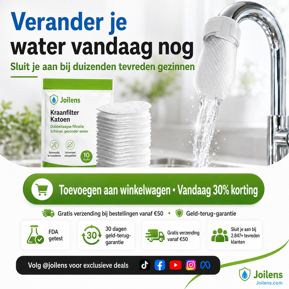 🥳2026 HOT SALE🥳💞50.000+ VERKOCHT! 🚰💧 50% KORTING! Anti‑spatsch keukenkraan katoenfilter – meerlaags PP‑katoen verwijdert roest, sediment en onzuiverheden. Bescherm uw kraanwater – schoner, veiliger en een betere smaak! 🛡️✨