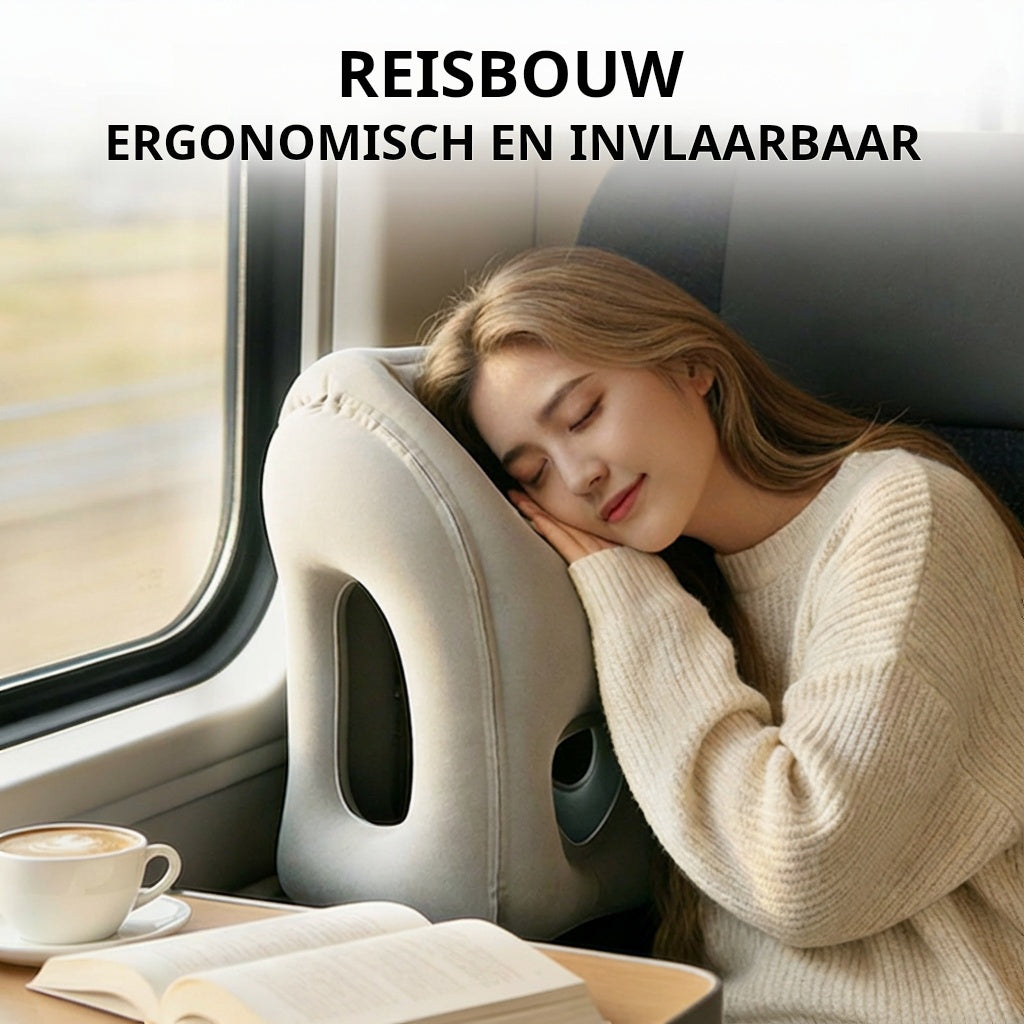 🔥50% KORTING🌬️✈️😴 Draagbaar, opblaasbaar, ergonomisch reiskussen: geniet altijd en overal van een comfortabele nachtrust 🧳💤✨
