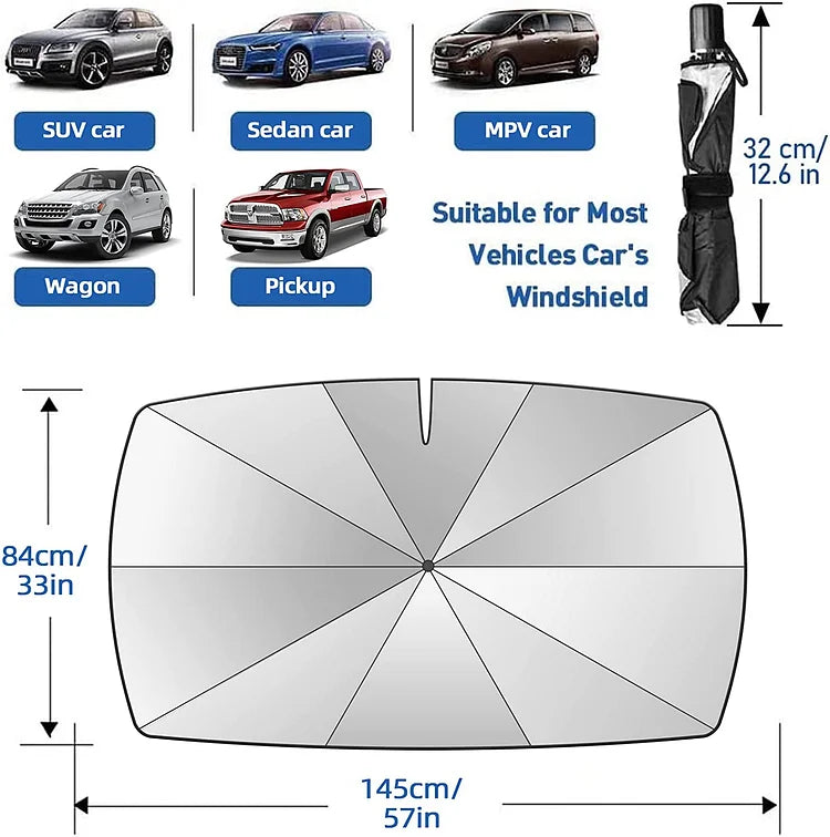 🔥 50% Korting!☀️🛡️ Autovoorruit Zonnescherm Paraplu – Opvouwbare UV- en warmtereflecterende voorruitafdekking, draagbare koelbeschermer voor de zomer