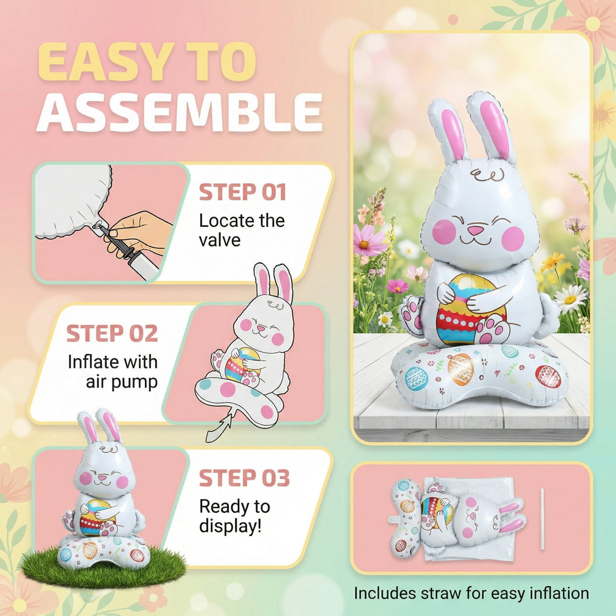 🎁PAASAANBIEDING: 50% KORTING!🐰🎉 Reusachtige 3D-ballon in de vorm van een konijn die vanzelf blijft staan. Feestelijke vreugde