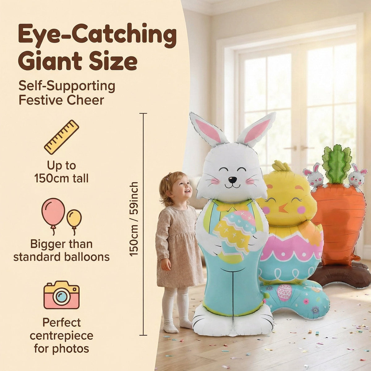 🎁PAASAANBIEDING: 50% KORTING!🐰🎉 Reusachtige 3D-ballon in de vorm van een konijn die vanzelf blijft staan. Feestelijke vreugde
