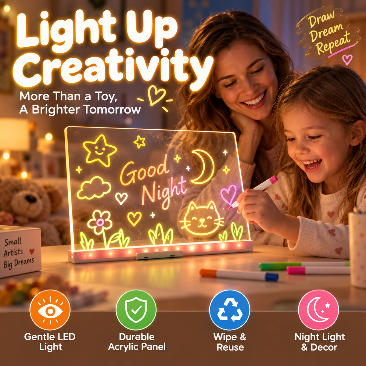 🎨 Kids DIY Verlicht Uitwisbaar Tekenbord Set – Nu met Korting! ✨