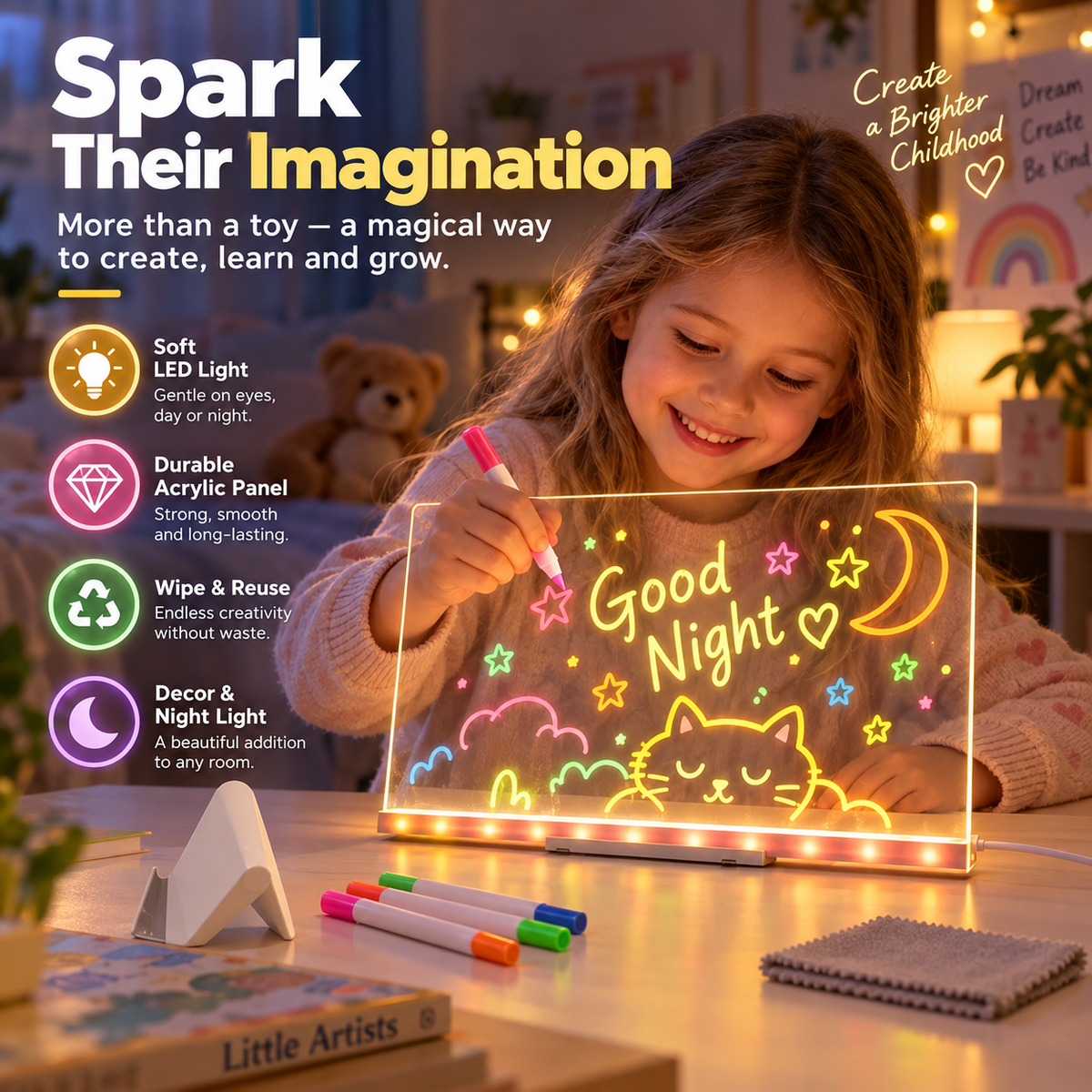 🎨 Kids DIY Verlicht Uitwisbaar Tekenbord Set – Nu met Korting! ✨