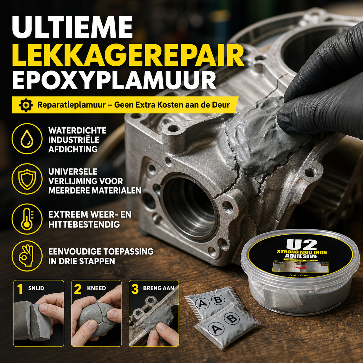 🔧 2+1 GRATIS – Metaal Reparatieplamuur – Geen Extra Kosten aan de Deur ⚙️