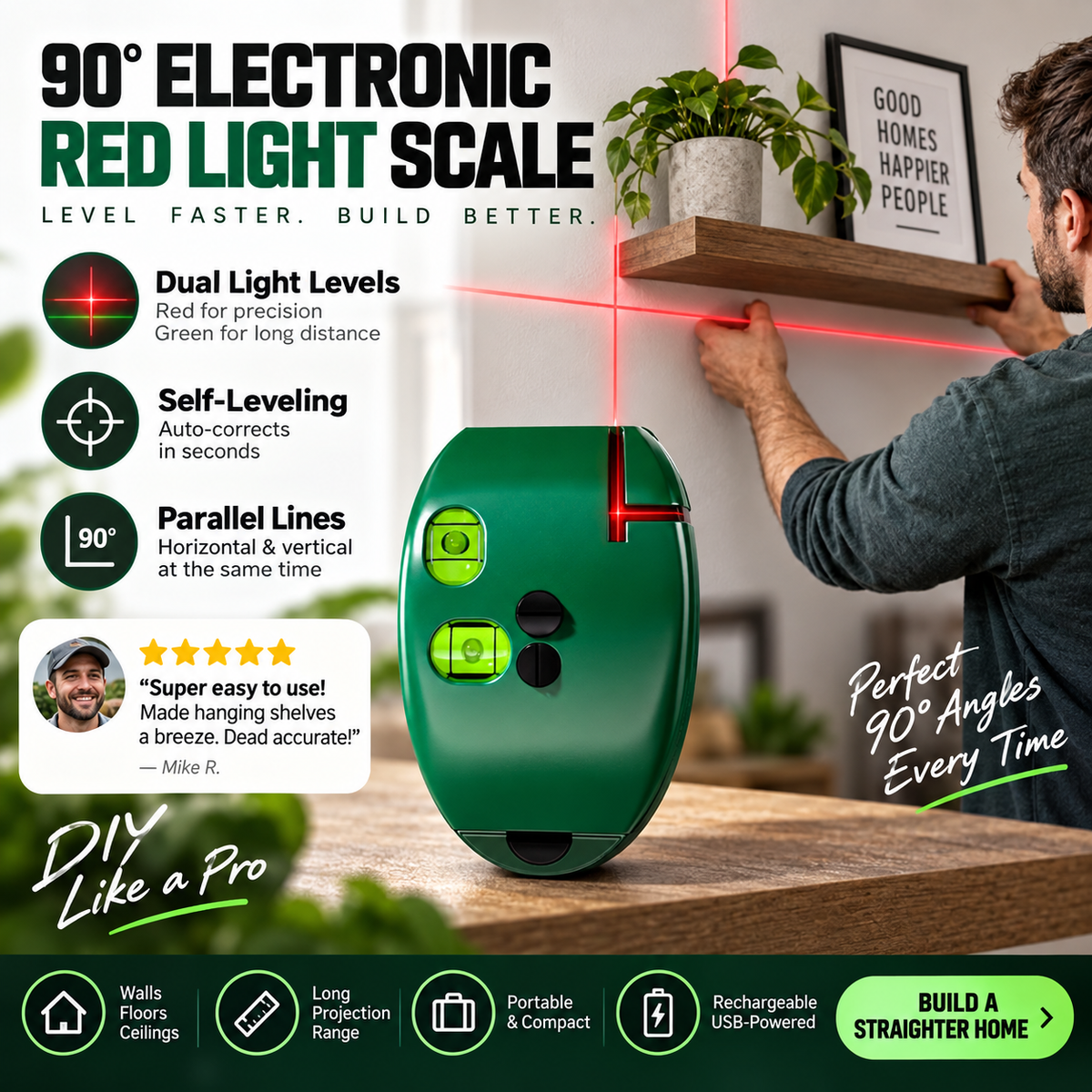 🛠️💡 50% KORTING! Stop met het scheef ophangen van je planken! Deze 90-graden laserwaterpas met infrarood projecteert een perfecte rechte hoek op elke muur, elke tegel, elk project