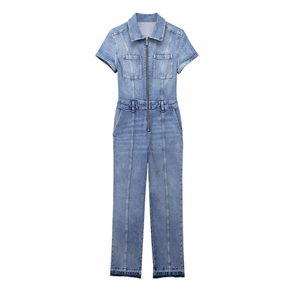 Skinny bootcut denim jumpsuit (gratis verzending)