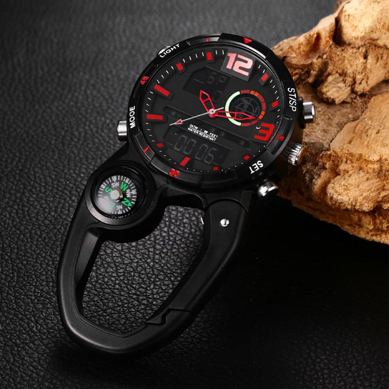 Ronde scherm buiten karabijnhaak horloge met kompas