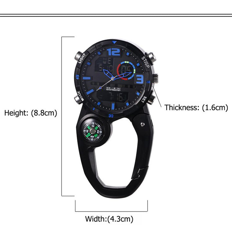 Ronde scherm buiten karabijnhaak horloge met kompas